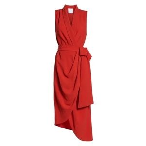 C/MEO COLLECTIVE Entice Asymmetrical Wrap Dress Red Small